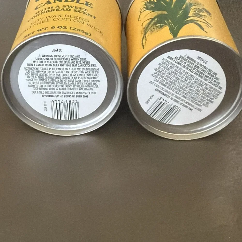 Trader Joe’s 2 Cans of Corn Soy Candle 9oz Sweet Cornbread Limited Seasonal NEW